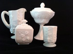1950's Fenton Spanish Lace Blush Pink Milk Glass Cake Stand