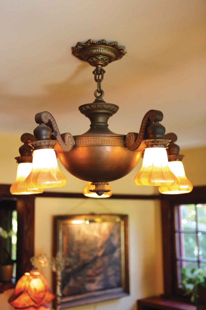 1901 signed Quezal brass ceiling lamp