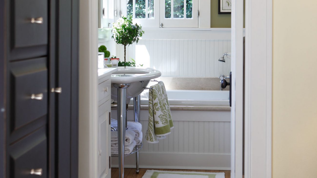 Custom bathroom featuring white beadboard.