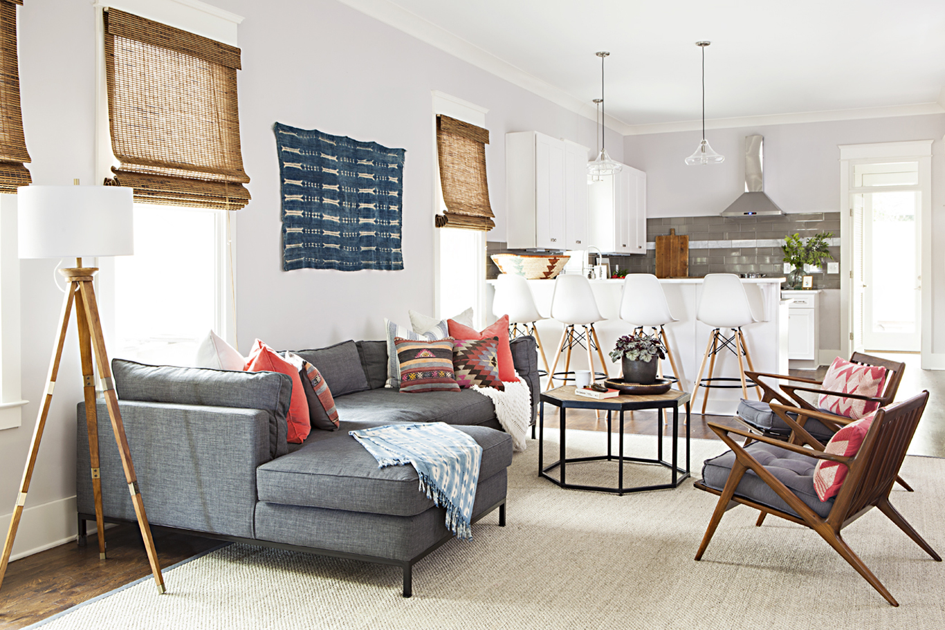 Modern cottage living room with vintage textiles