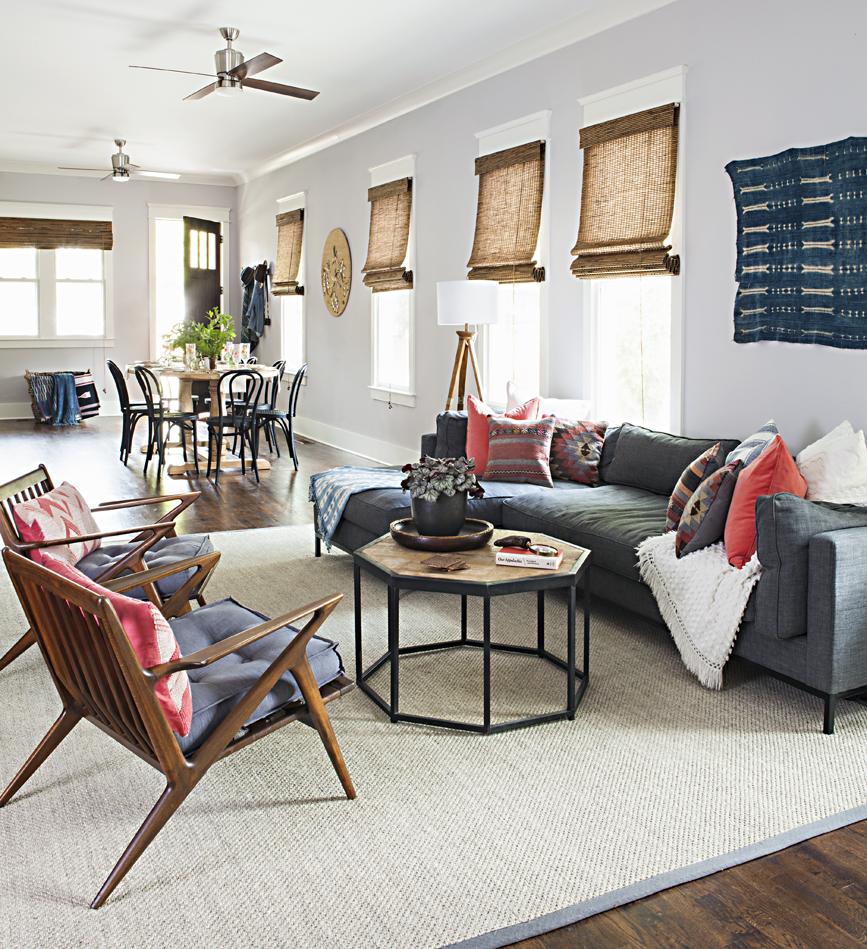 open and inviting living room and dining room layout with a modern edge. 