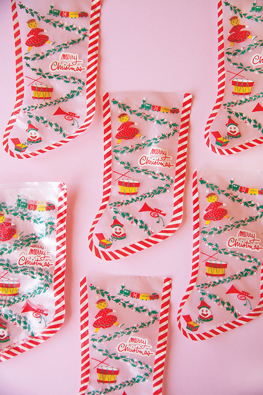 Vintage holiday cellophane bags—perfect to use for goodie bags during the season.