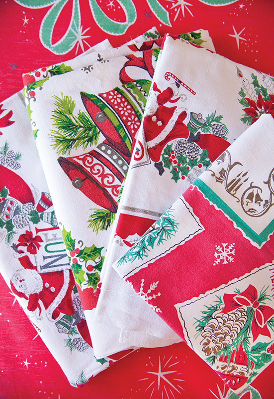 Festive vintage Christmas Wilendure tablecloth assortment. 