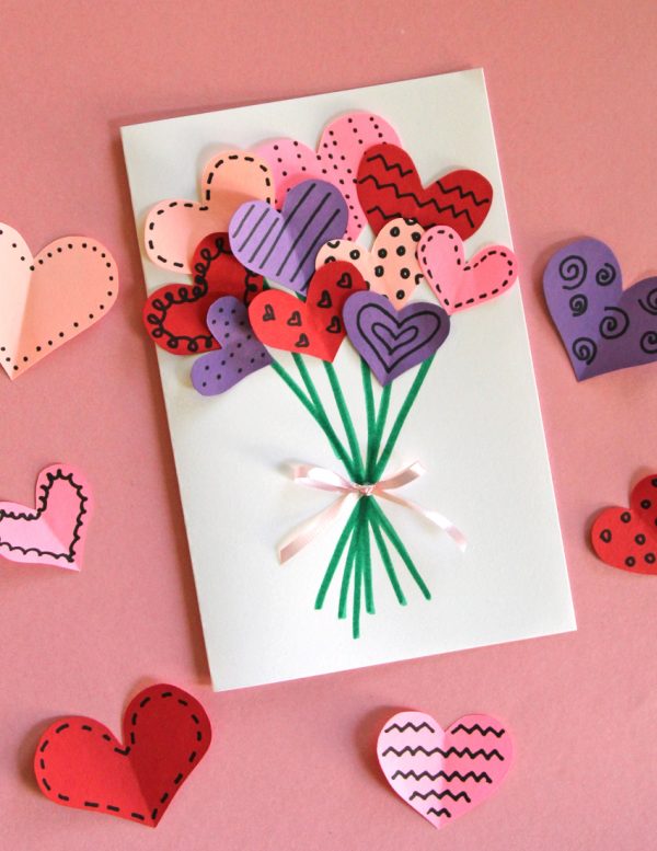 paper hearts DIY valentines day card