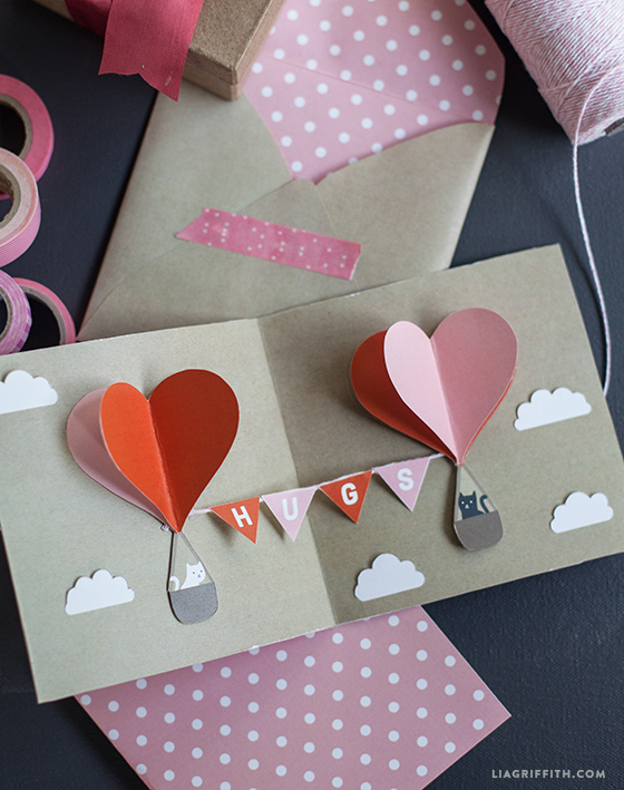 DIY heart hot air balloons valentines day card