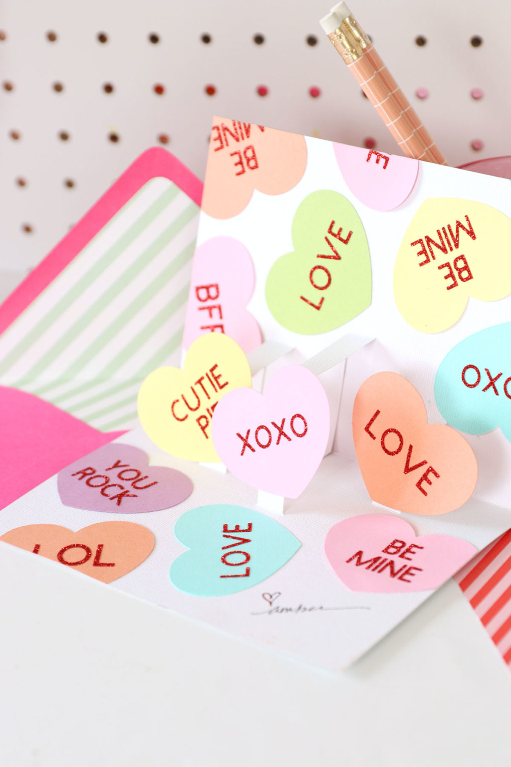 DIY candy hearts pop up card