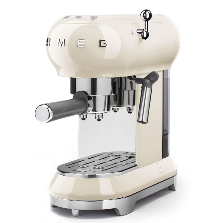 Smeg morning brew espresso coffee machine in cream with metallic accents