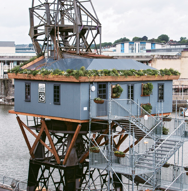 Blue Treehouse over water