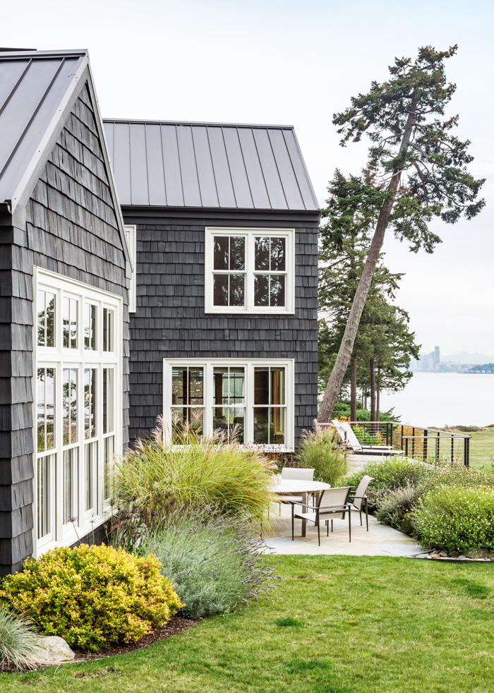 Side patio with water view of Bainbridge Island cottage