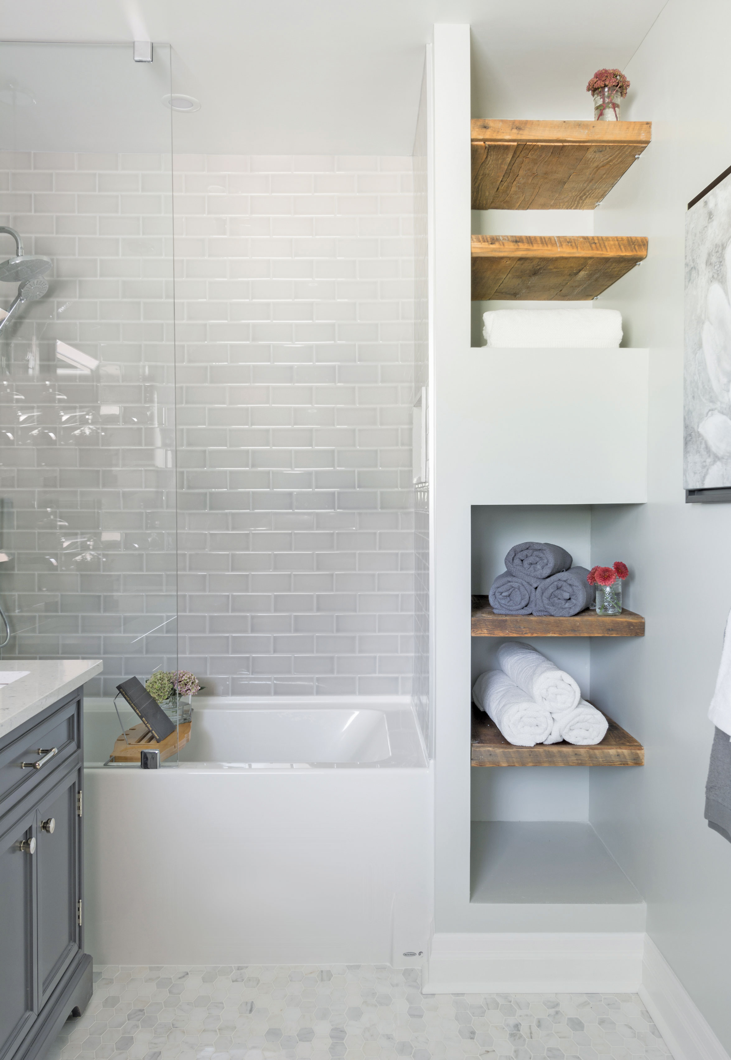 Gray shower tiles 