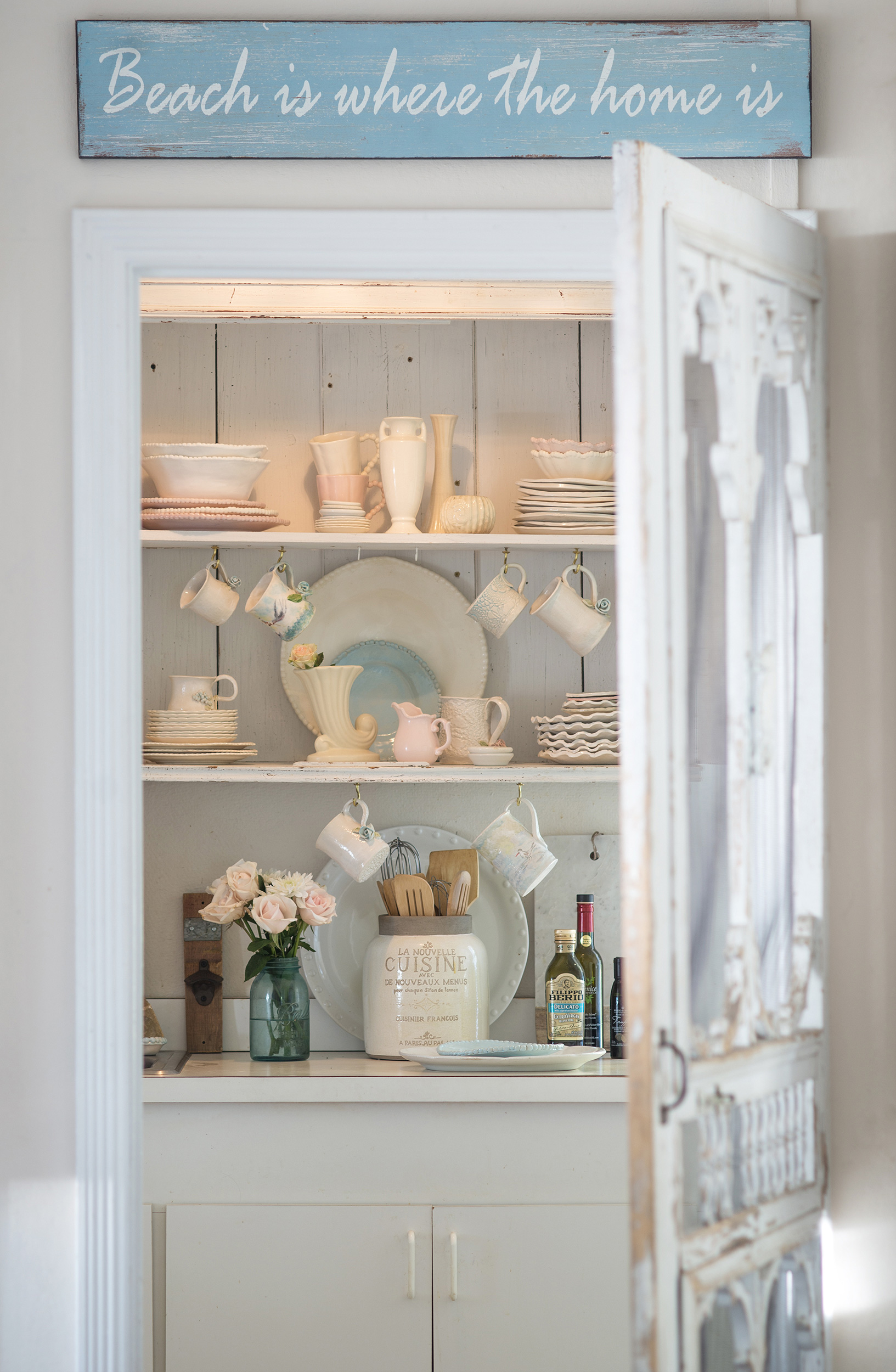Open shelves for displaying collectibles