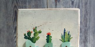 Small cute sea glass and cactus painting