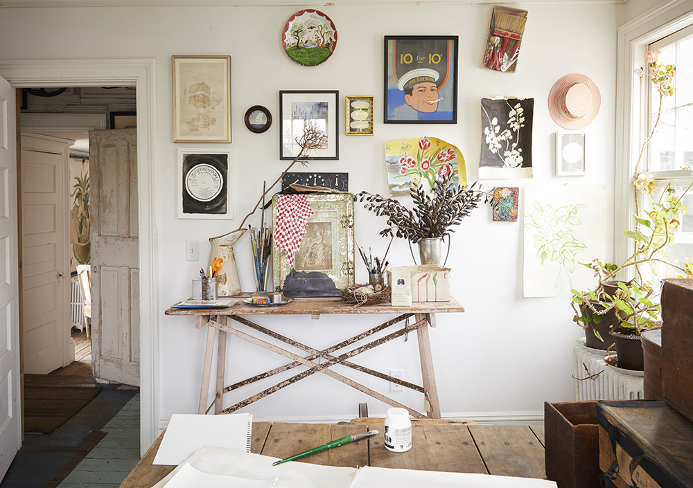 The 18th-century cape house located in Provincetown is a trove of treasures old and new. The original peeling wallpaper is surrounded by classic cottage furnishings, making it seem much more delightful than dilapidated. 