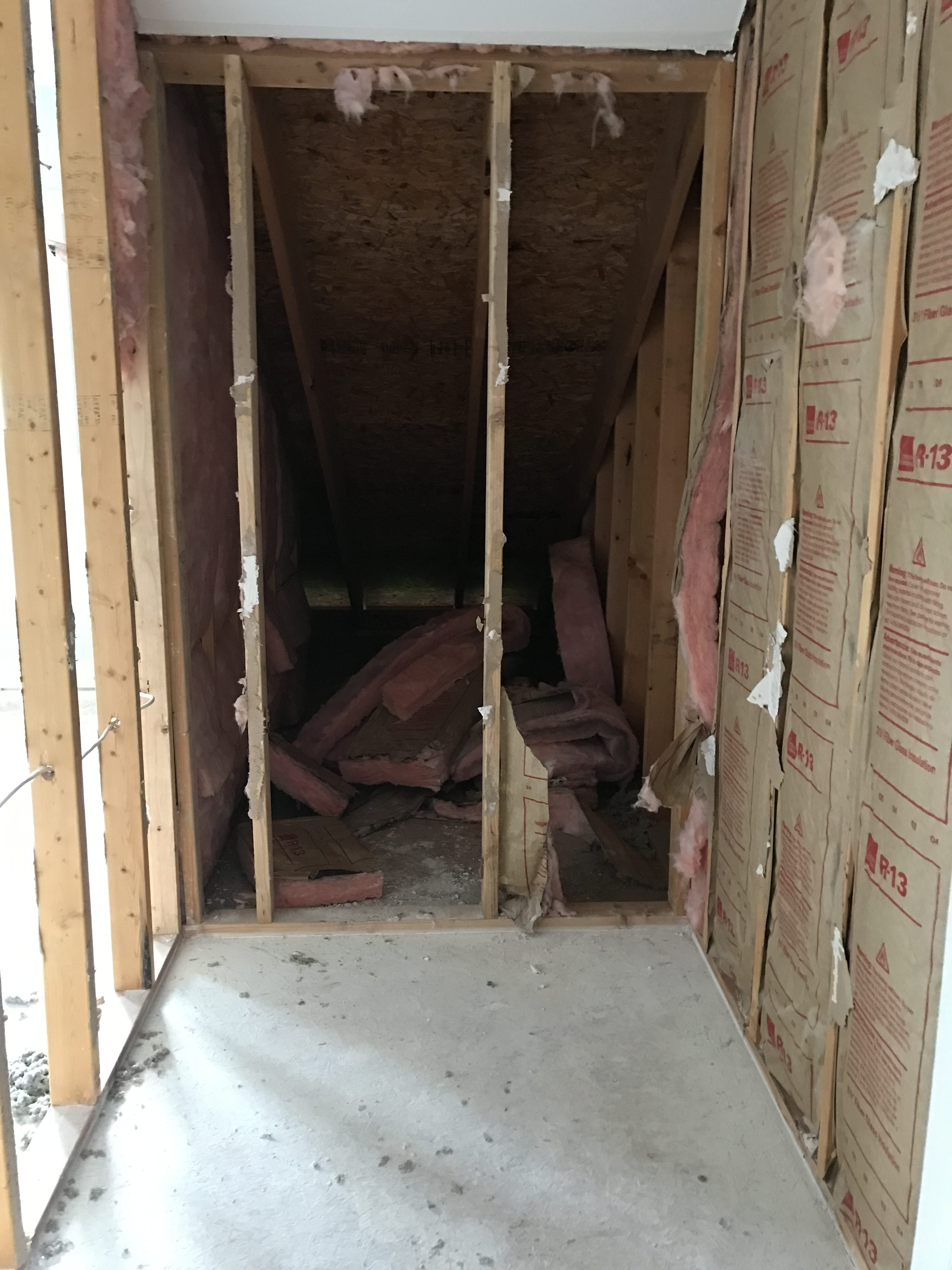 This area, formerly one of the two closets belonging to the room that we chose to make the master, was knocked down to add to the new master bathroom.