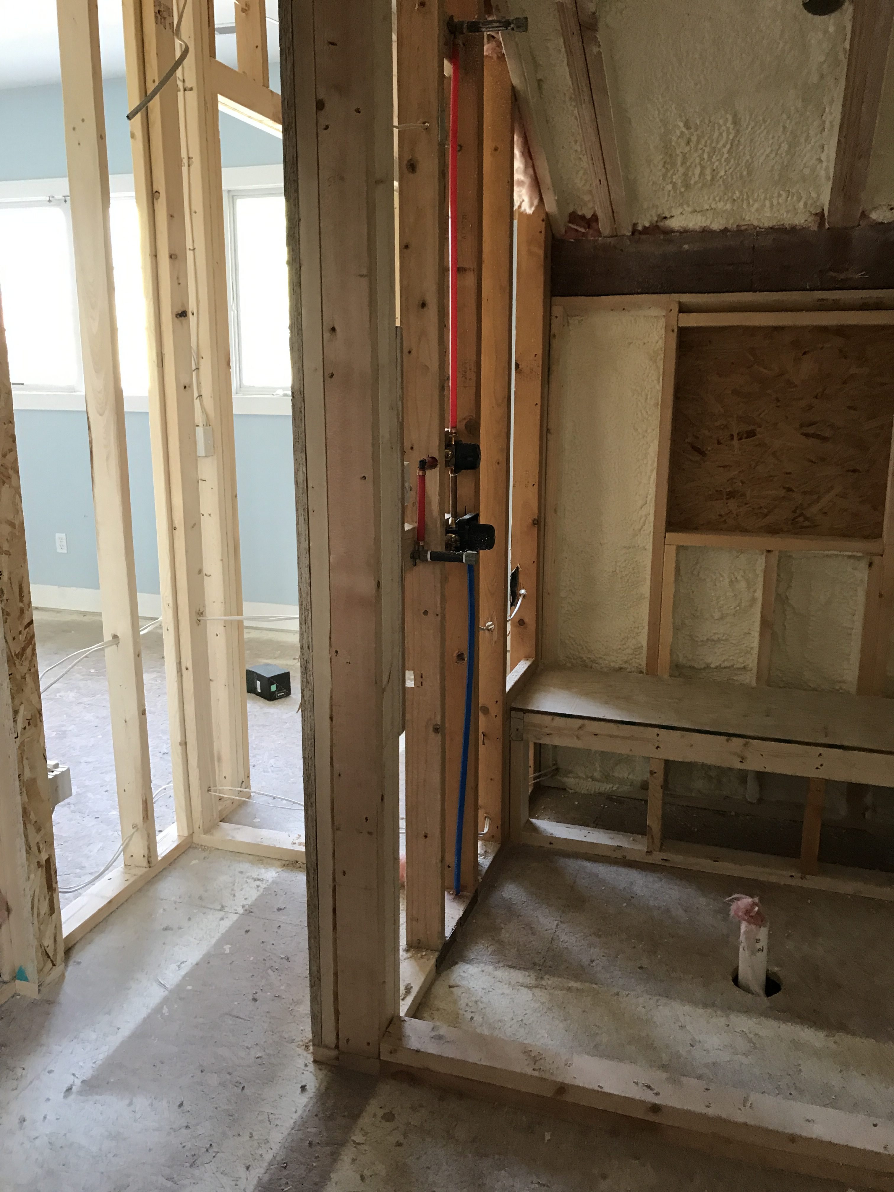 Here is the shower framing going in and beside is the linen closet.