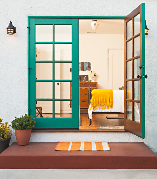 spanish bungalow french doors with bright painted refurbished doors