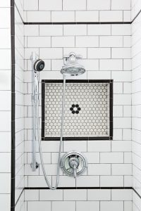 hex tile with subway tile combo in this renovated shower