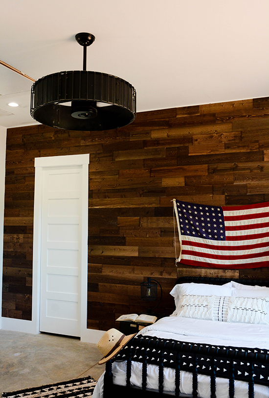 Woodgrain white 6-panel shaker door, shown here in a bedroom.