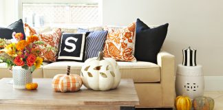 fall style sofa and coffee table