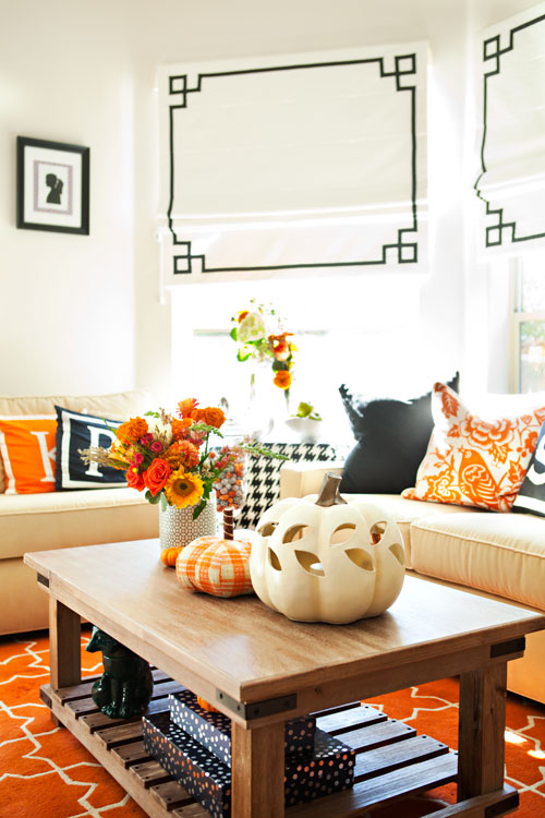 Combine bold colors, patterns and fun seasonal décor for a simple yet effective fall makeover.