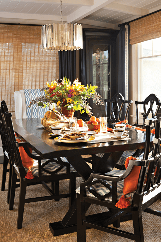 The dining space in this beach house is formal enough to host a gathering but casual and comfy enough to eat there coming straight from the beach.