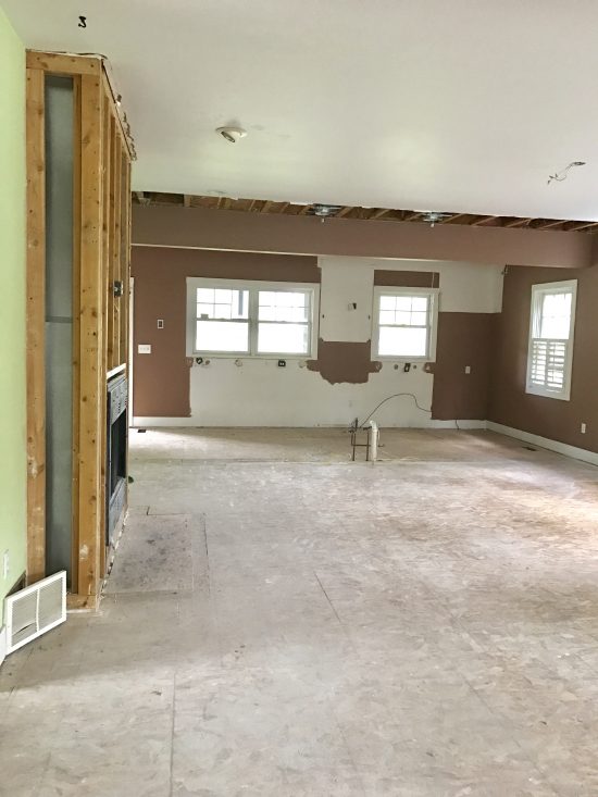 living room and kitchen after demo