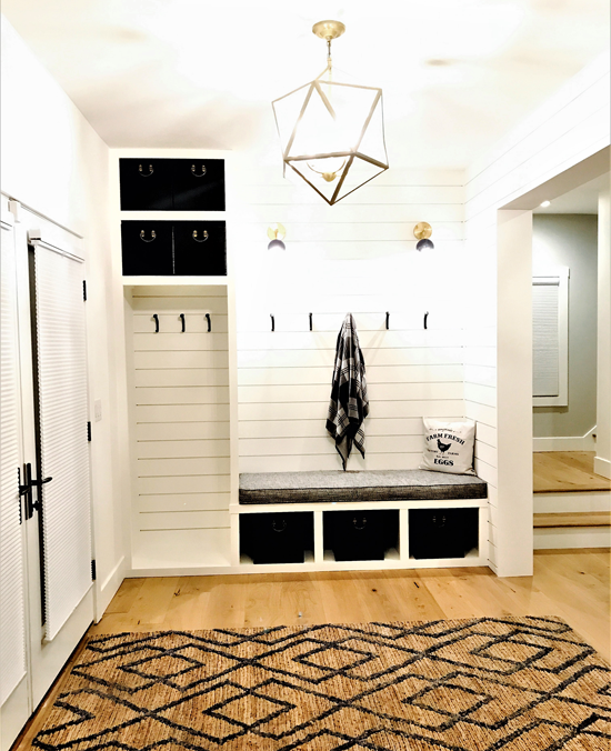 chic farmhouse-style mudroom after the remodel