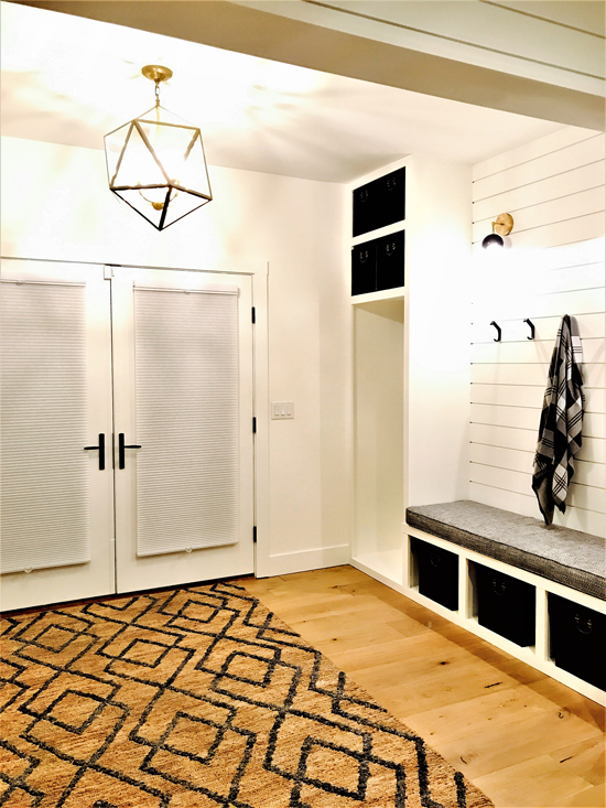 chic farmhouse-style mudroom after the remodel