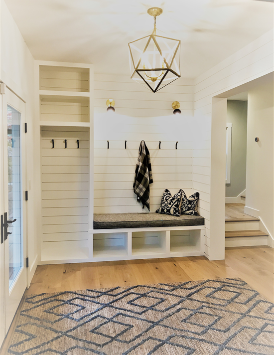 chic farmhouse-style mudroom after the remodel