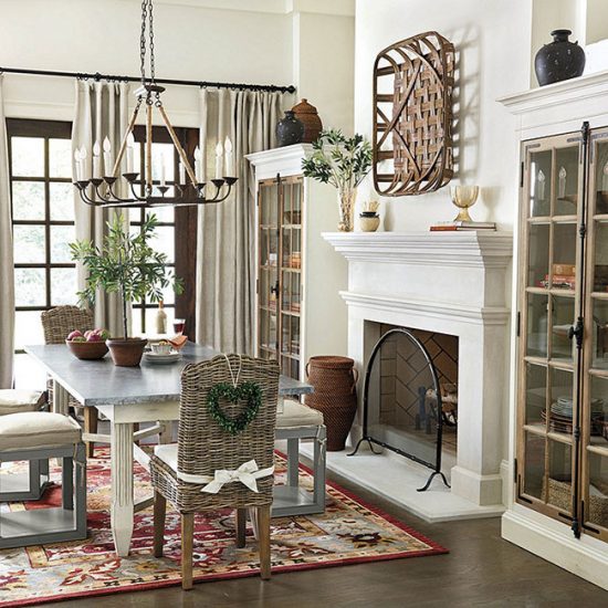 Dining room with a tobacco basket hung above the fireplace.