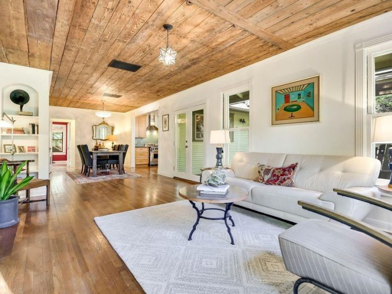 cottage with reclaimed ceiling
