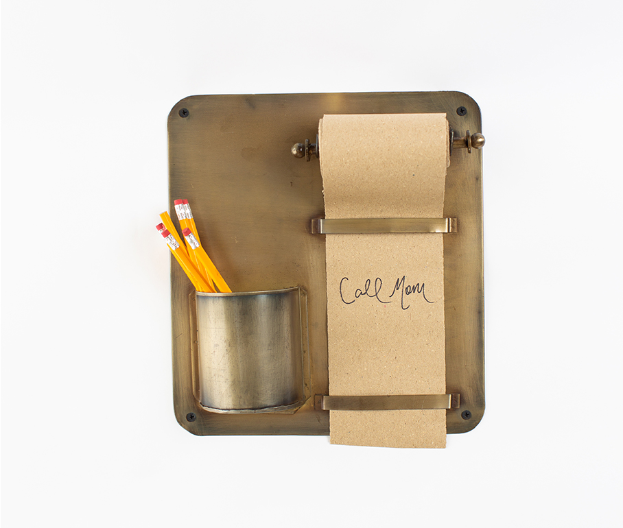 This antique brass hanging note roll and pencil cup is perfect for any busy chef. // Cottages & Bungalows