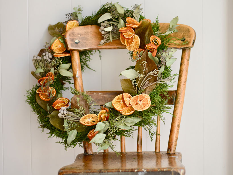 Christmas wreath with dried oranges