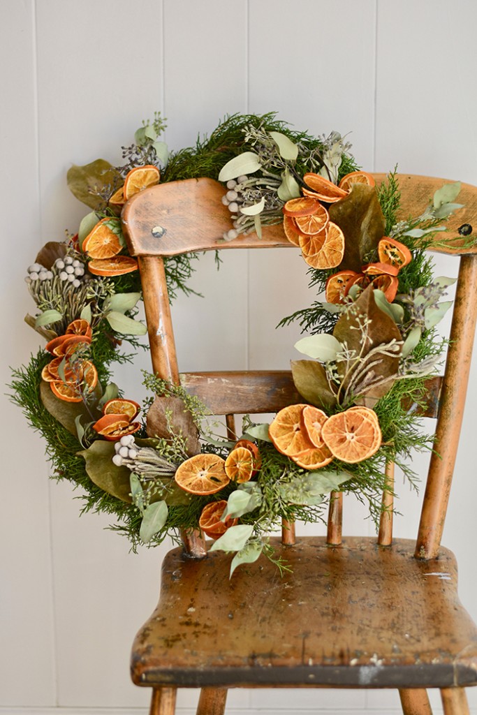 Christmas wreath with dried oranges