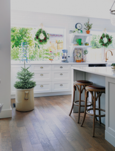 kitchen with small christmas tree