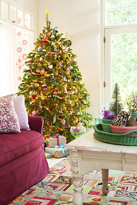 christmas tree in a colorful cottage