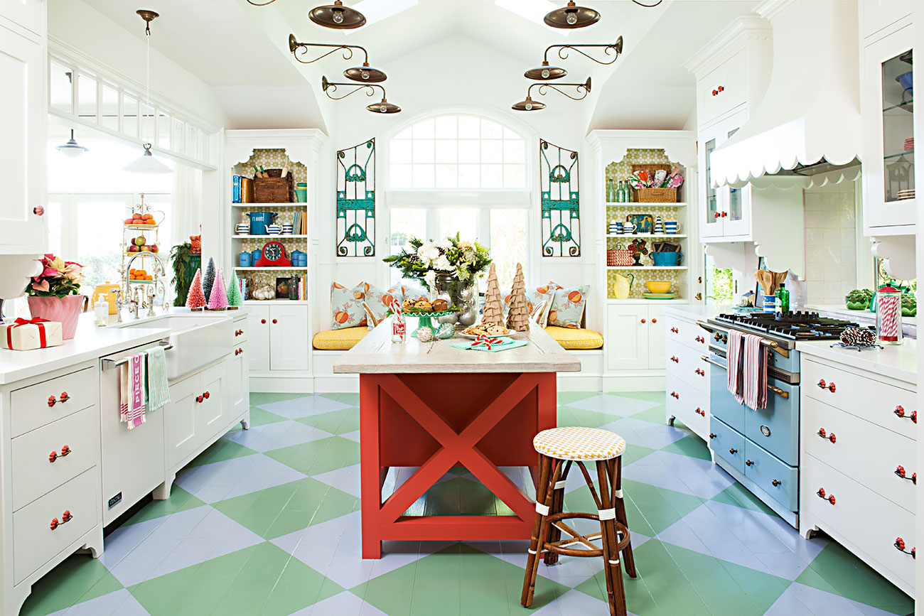 Kitchen with colorful Christmas decor