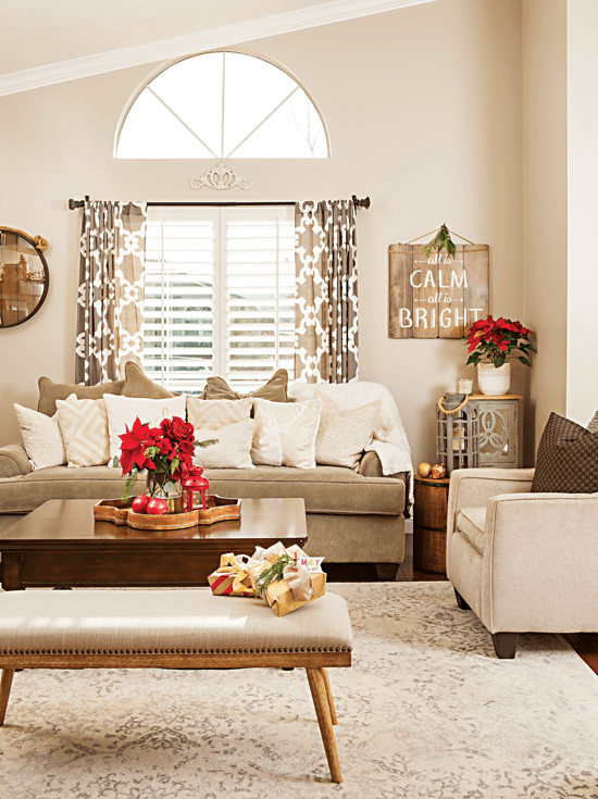 neutral christmas living room decor