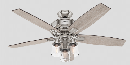 For a classic dining room look, choose a ceiling fan with a formal, but not stuffy, appearance. Our pick: the Bennett-3Light.  A 13-degree blade pitch is optimized to ensure just the right amount of air movement around a table.