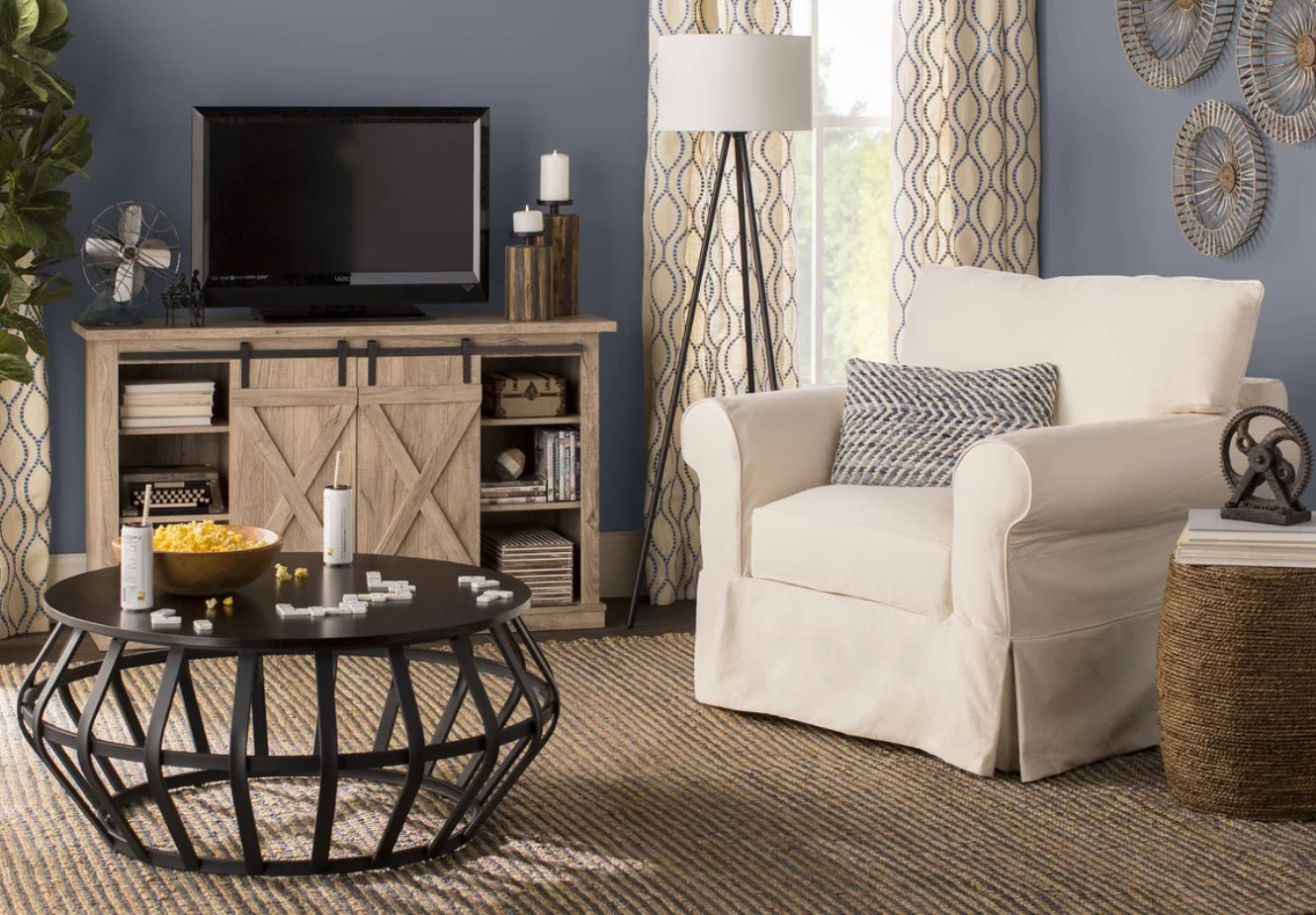 Black Friday deals: Birchlane arm chair and entertainment unit.