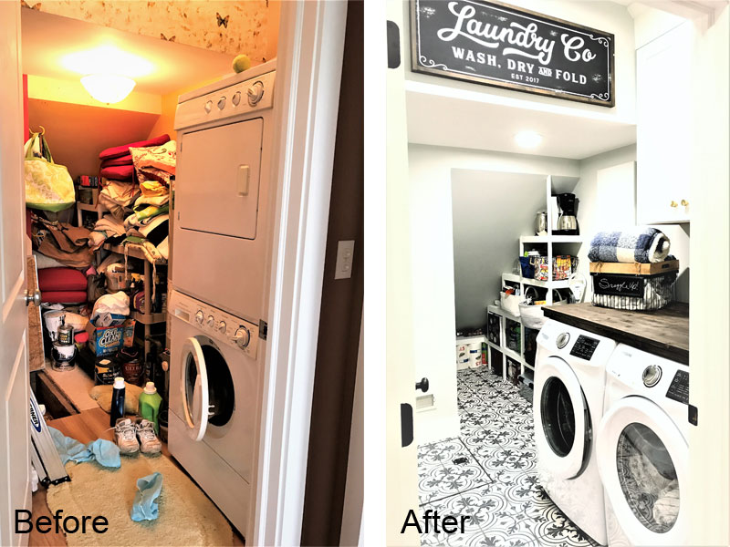 Victory Farms laundry room before and after.