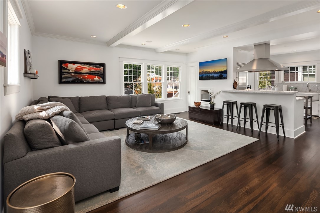 living room kitchen open cottage floorplan