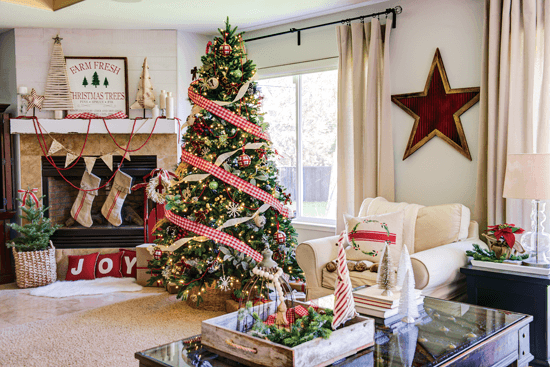 farm cottage christmas tree in living room