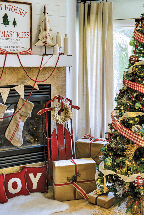 fireplace and christmas tree