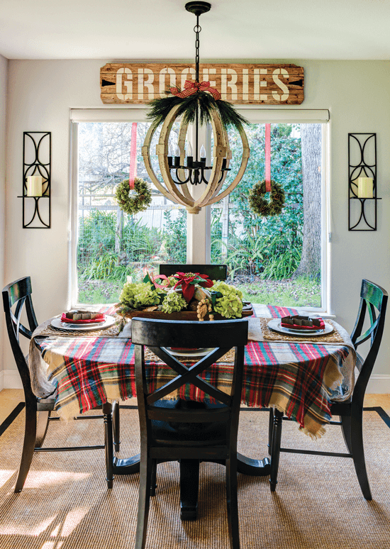 breakfast nook with christmas decor