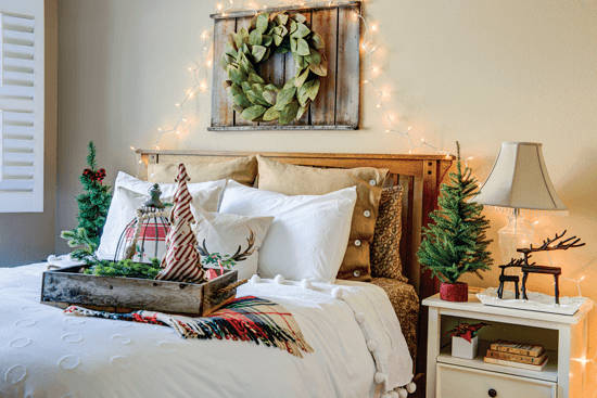 bedroom with farmhouse christmas decor