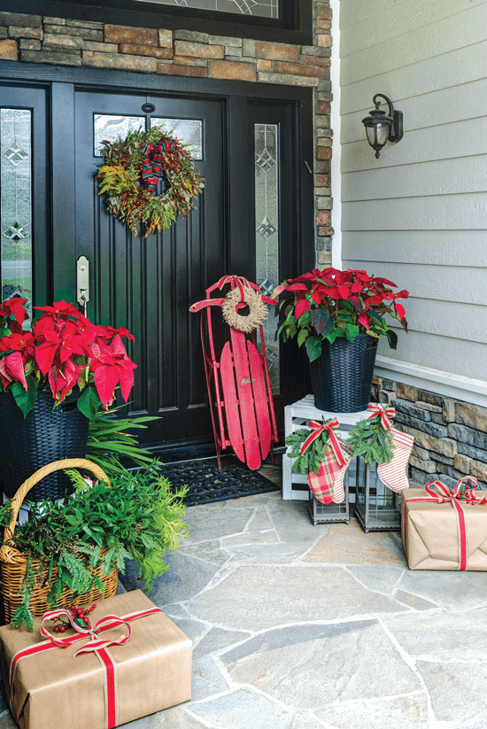 festive christmas front door entryway