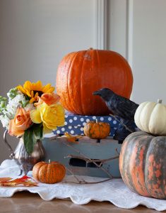 vintage crate with pumpkins thanksgiving centerpiece
