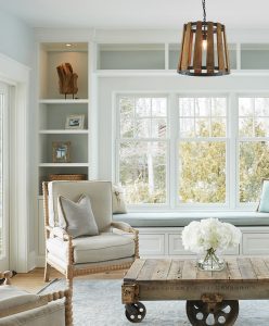 Serene lakeside cottage sitting room.