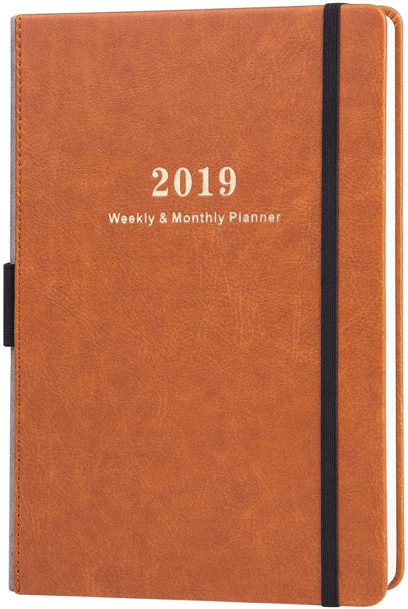2019 Planner - Weekly & Monthly Planner with Calendar Stickers, A5 Premium Thicker Paper with Pen Holder, Inner Pocket and 88 Notes Pages